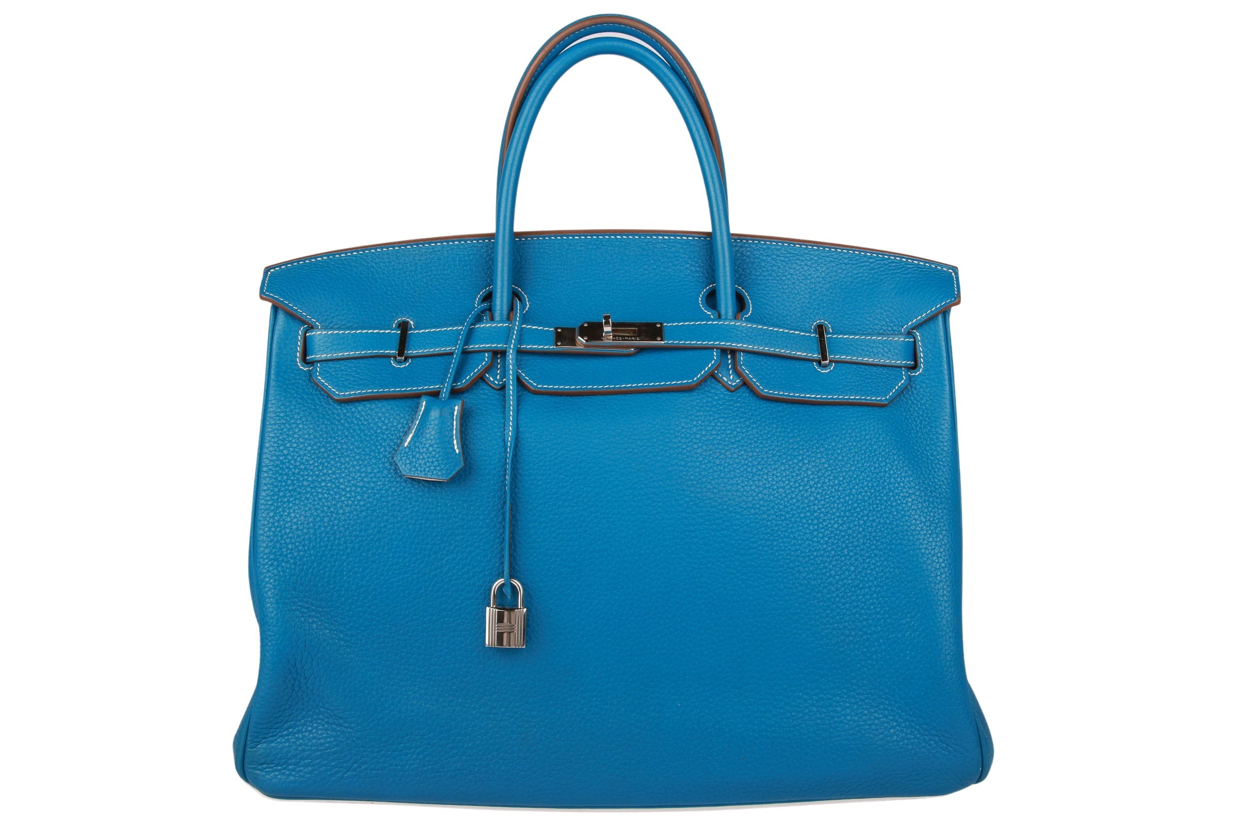 Hermès Birkin 40 Taurillon Clemence Limited Edition Verso Bleu Mykonos / Blanc