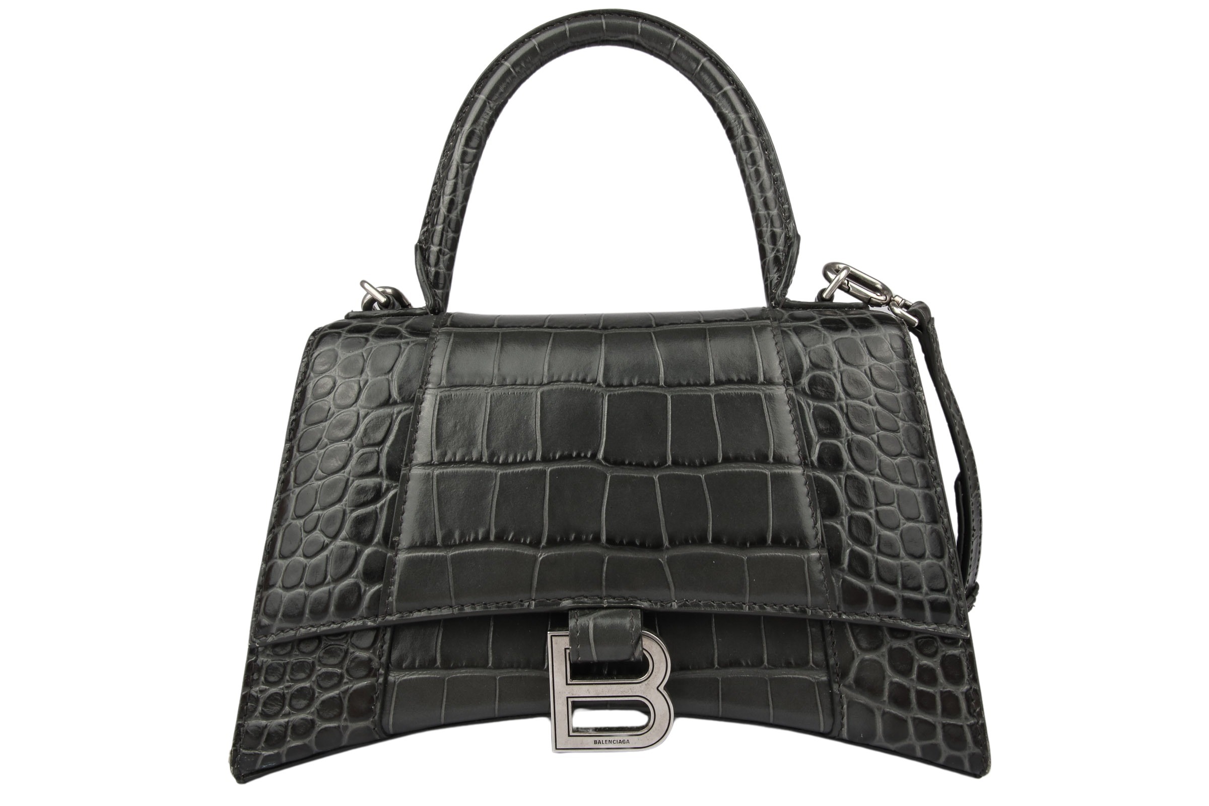 Balenciaga Hourglass Small Krokodilprägung Grau