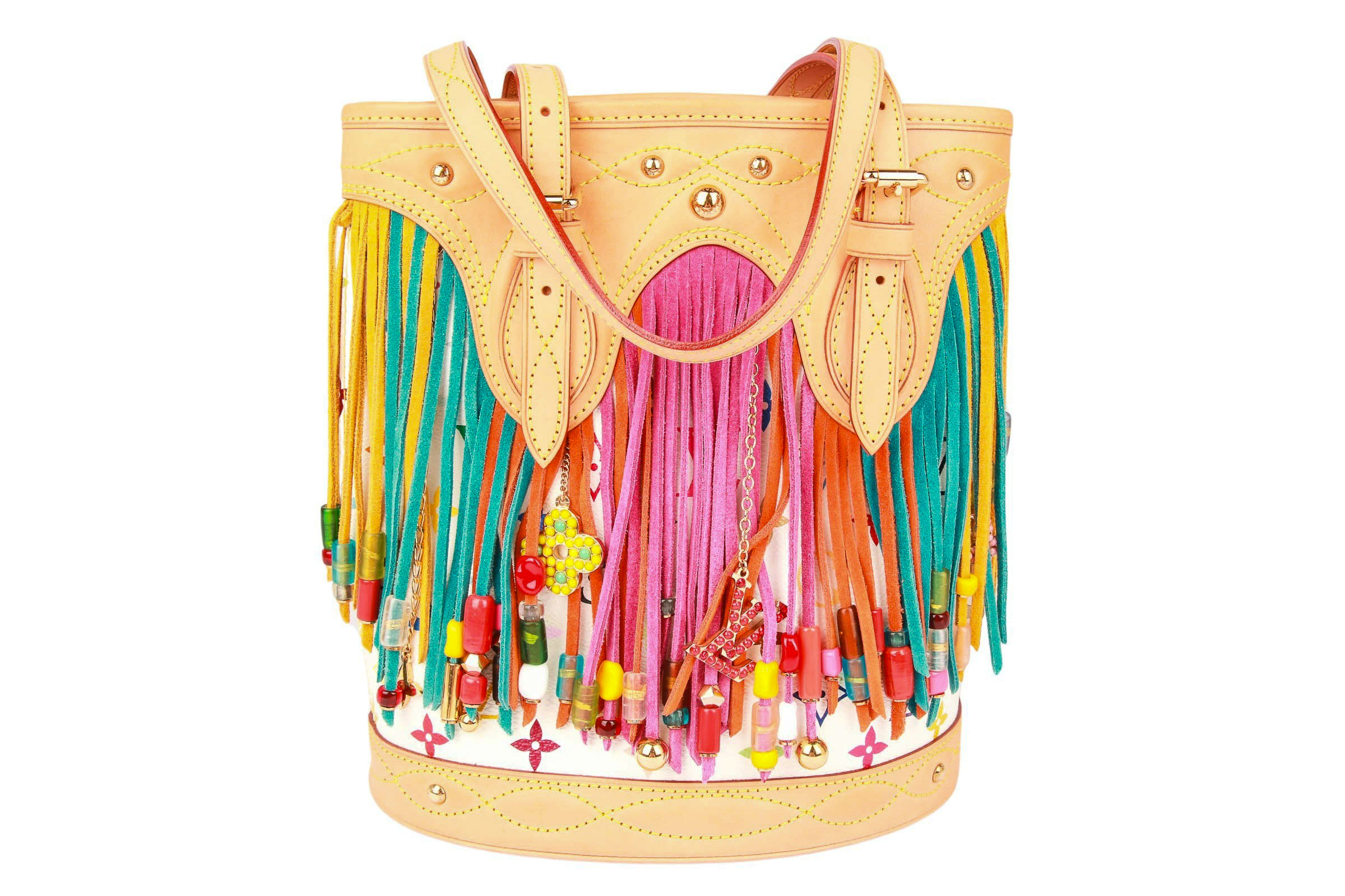 Louis Vuitton Fringe Bucket Satchel Multicolor Monogram Weiß