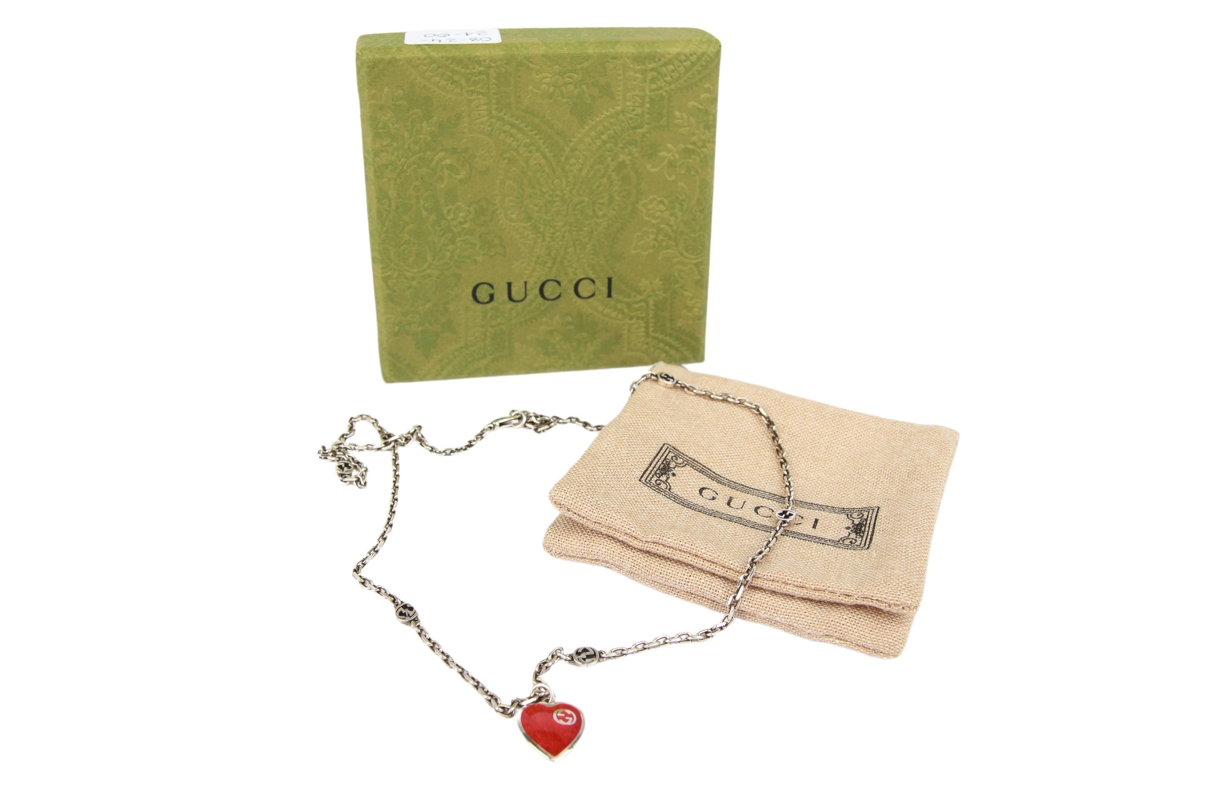 Gucci Interlocking G Red Heart Necklace 925er Sterling Silber