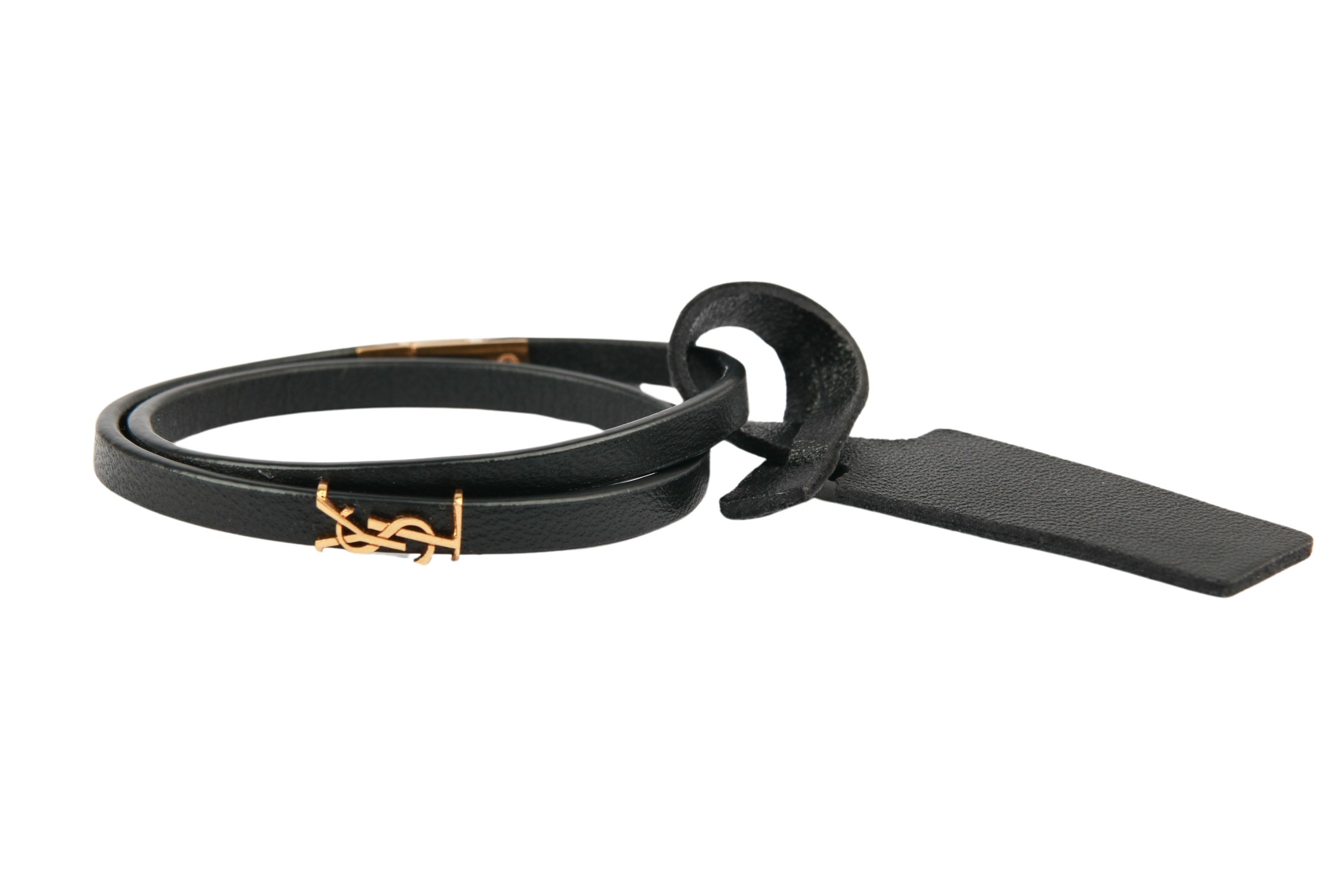 Saint Laurent Thin Double Wrap Bracelet Leder Schwarz