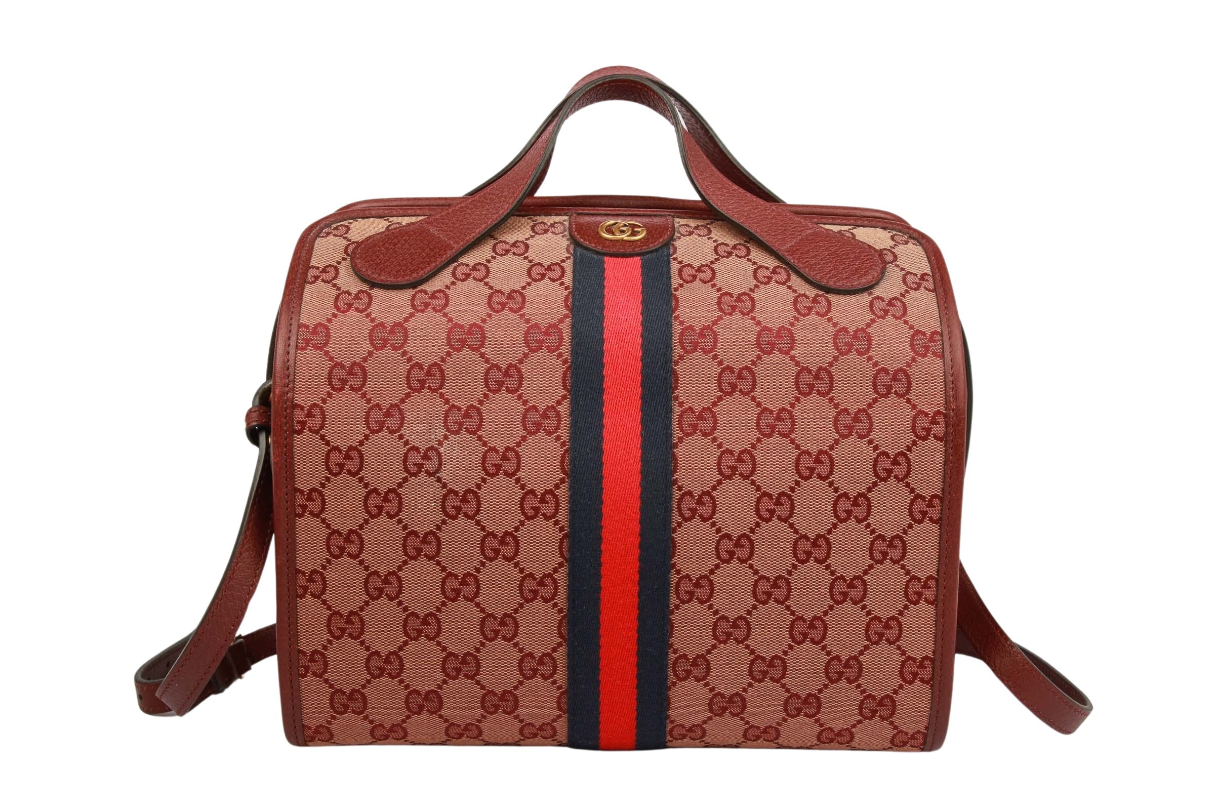 Gucci Ophidia Duffle Bag Guccissima Canvas Bordeaux