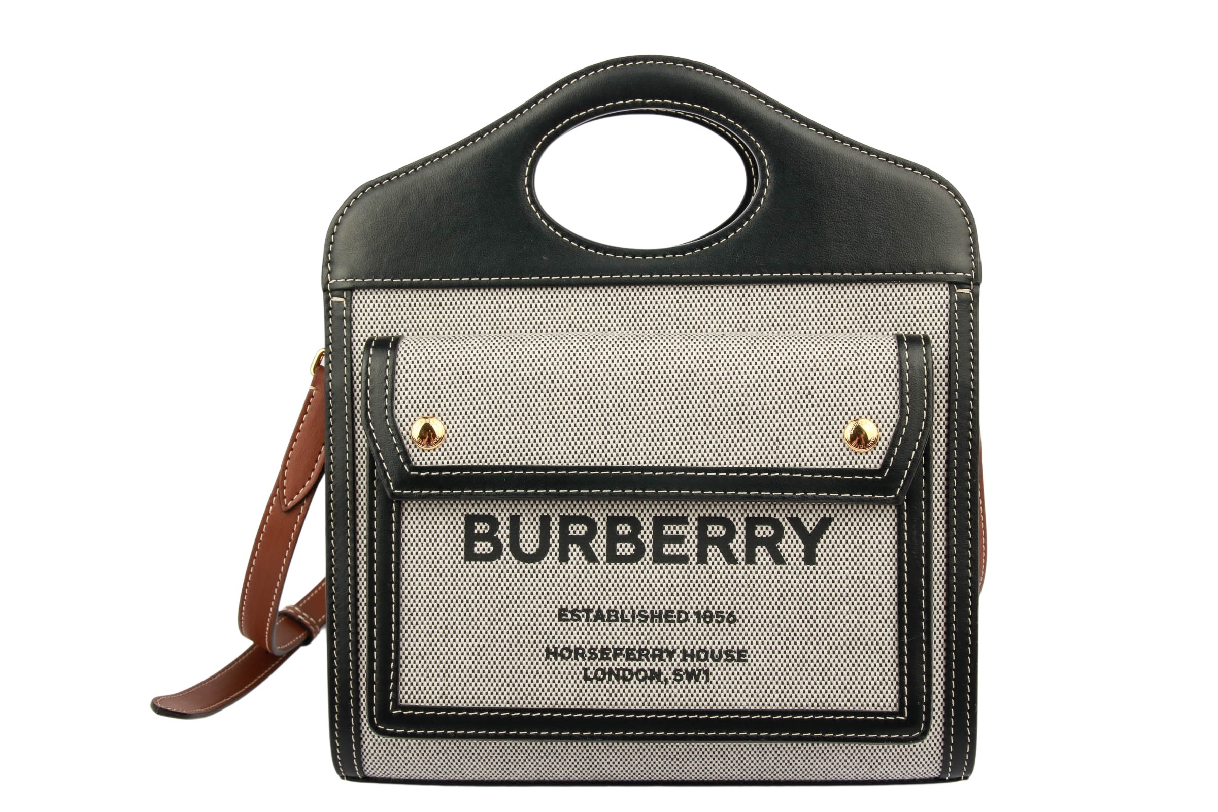 Burberry Check Mini Pocket Handbag Canvas Schwarz