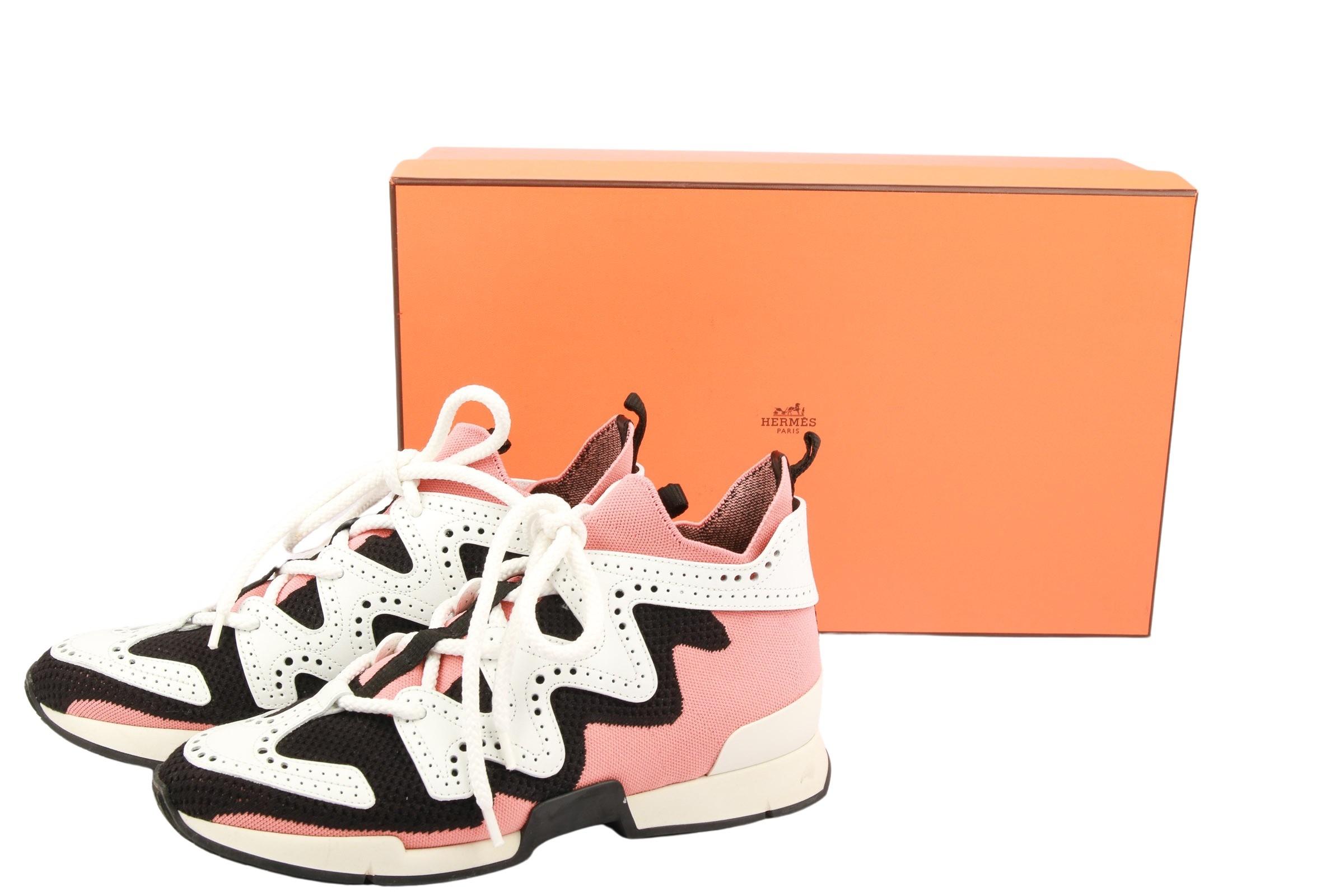 Hermès Sneaker Tricolor Schwarz Weiß Rosa Gr. 37