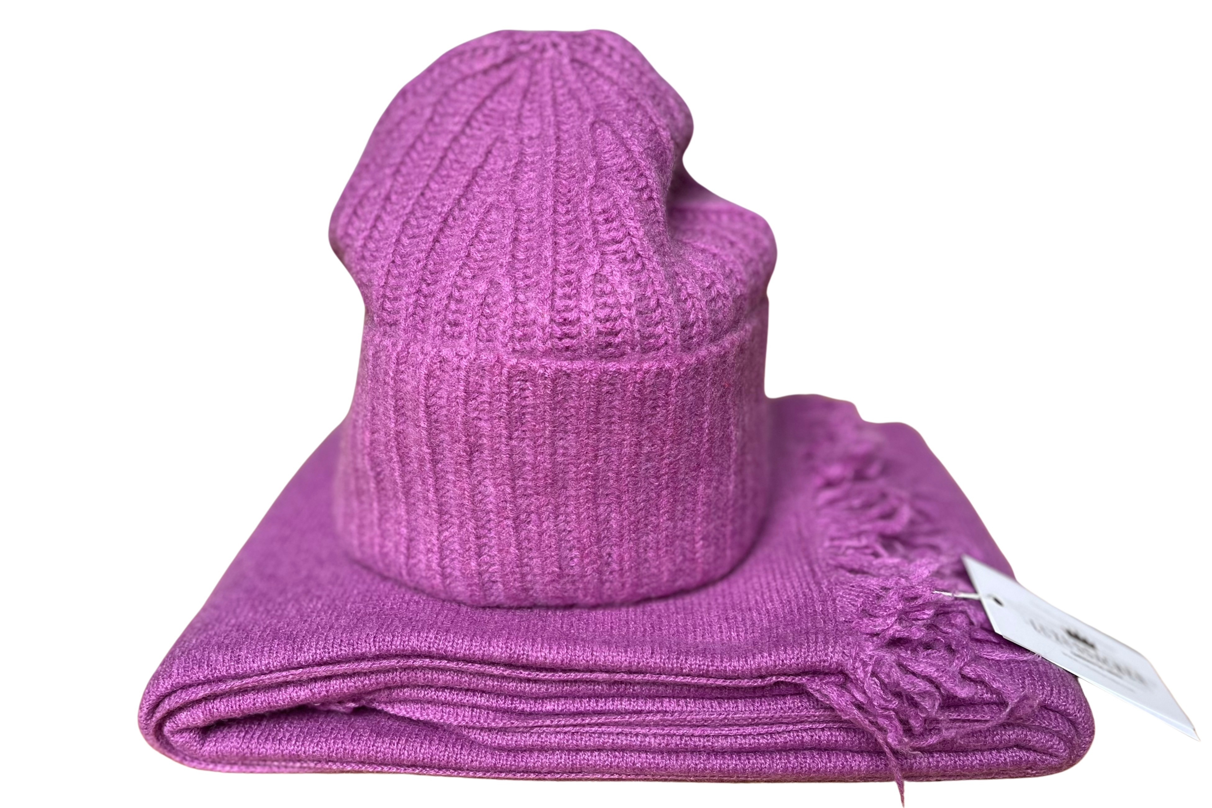 100% Cashmere-Set Mütze + XXL Schal Purple