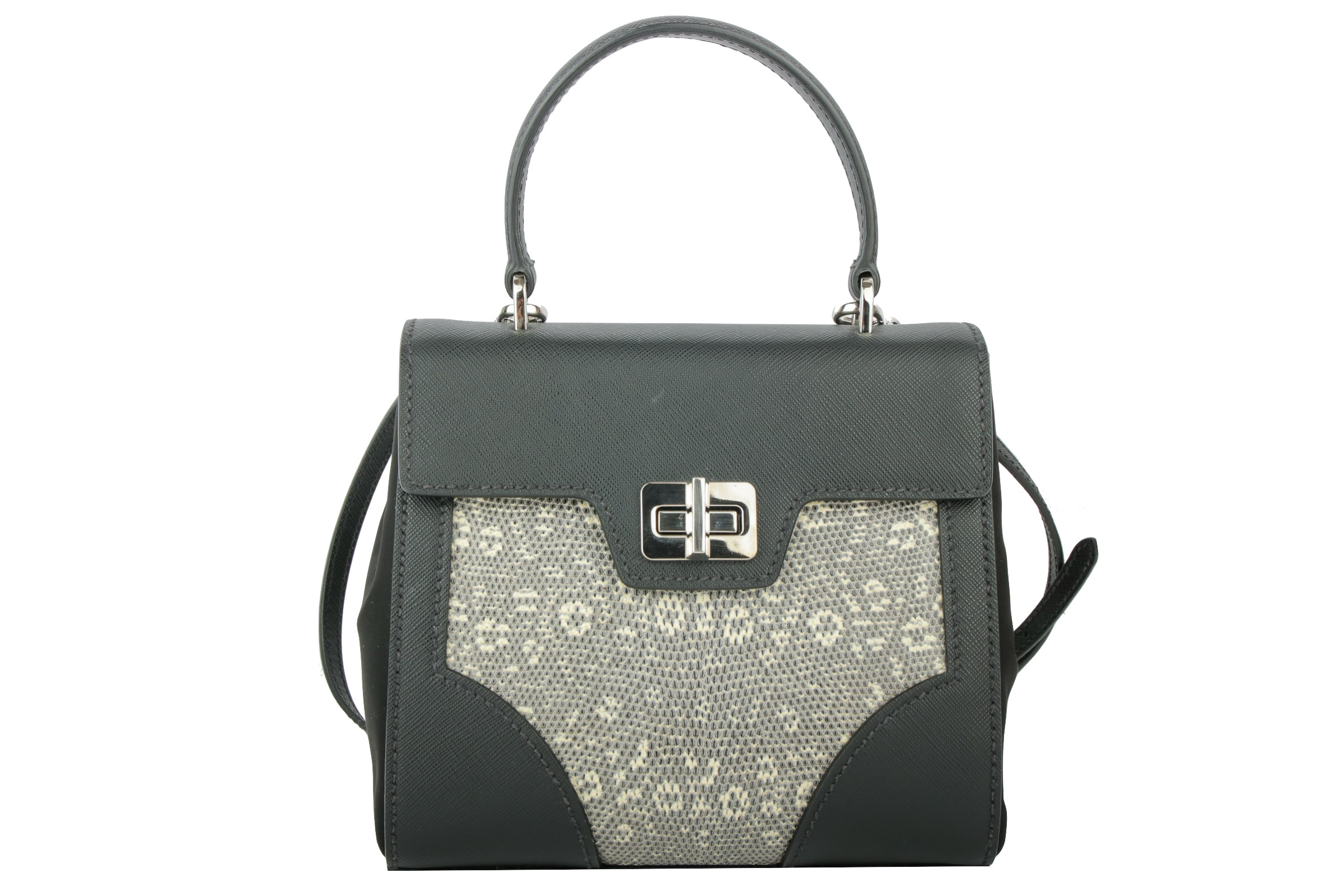 Prada Tessuto Lucerto Handtasche Schwarz mit geprägter Reptil Optik
