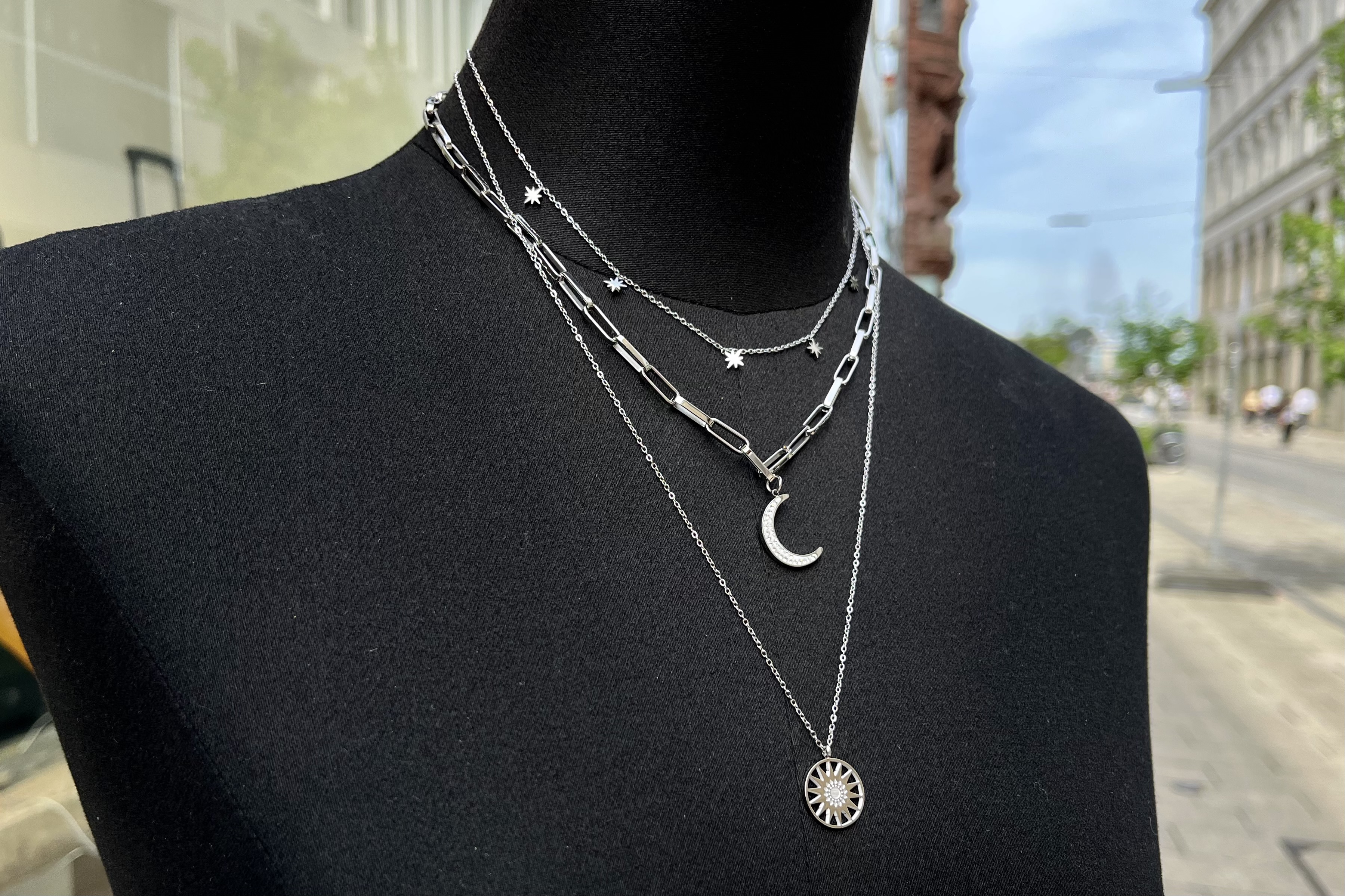 Collier Sonne, Mond und Sterne in Silber